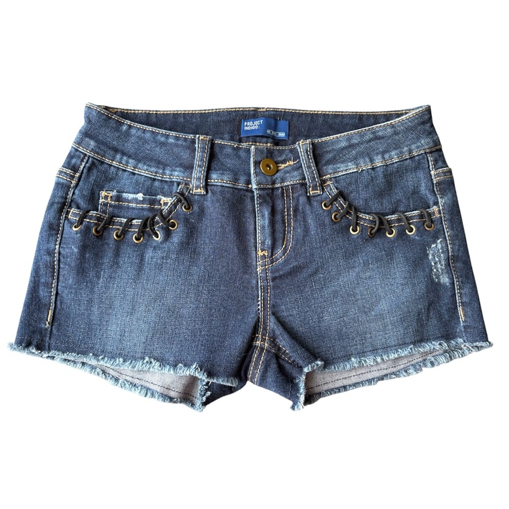 Project Indigo Woman’s Small Blue Denim Low Rise Shorts With Lace Up Details
